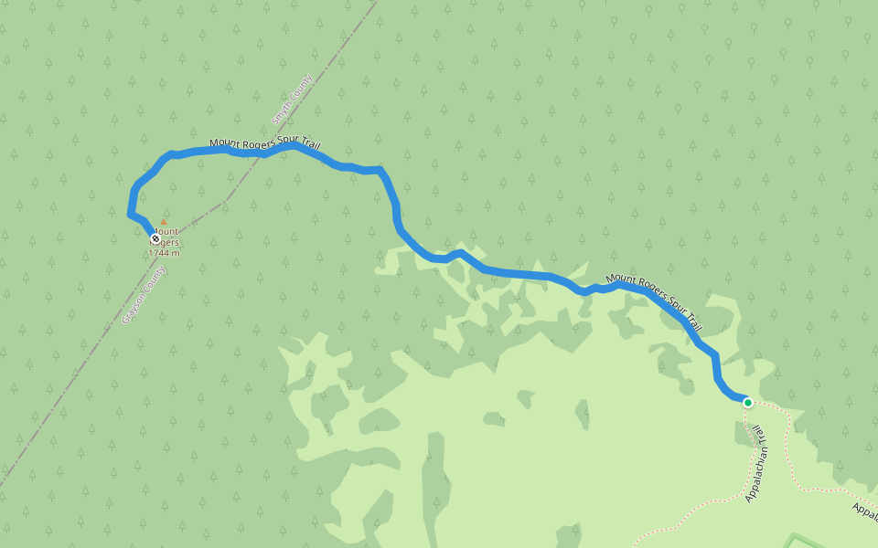 Mount Rogers Spur Trail walking route map in Whitetop