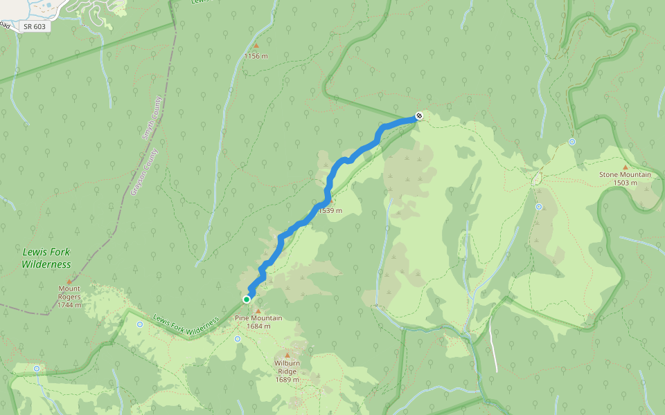 Pine Mountain Trail walking route map in Mouth of Wilson