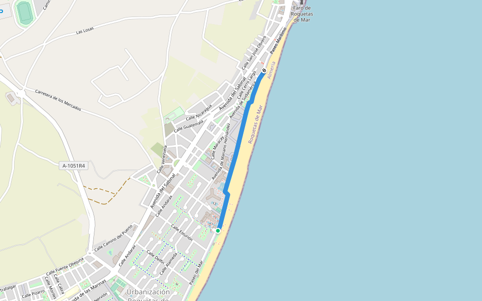 Paseo Marítimo de Zoraida walking route map in Roquetas de Mar