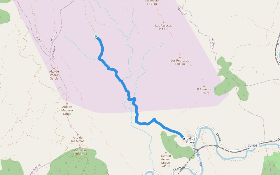 Senda San Blas a Embid walking route map in Sabiñán