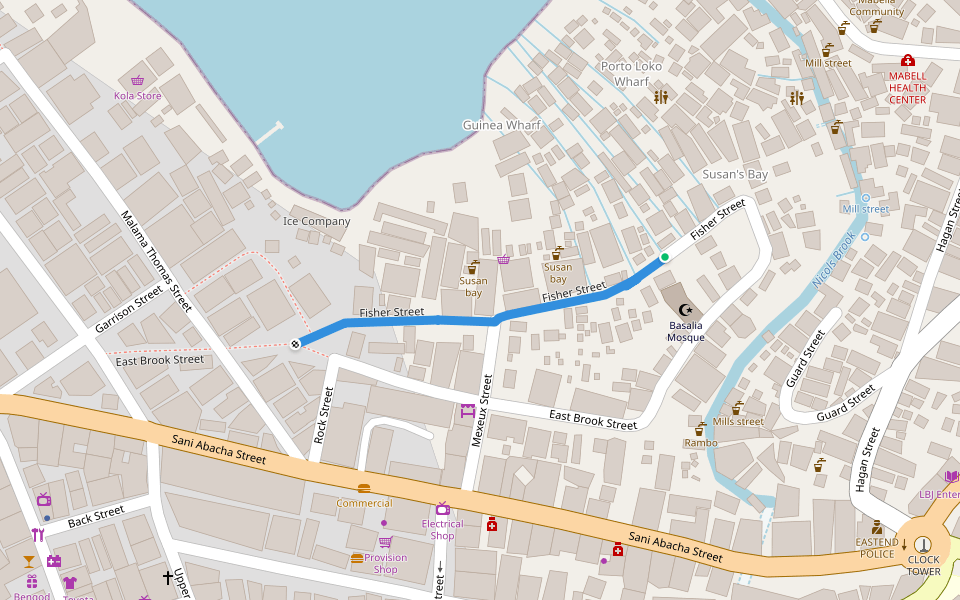 Fisher Street walking route map in Freetown