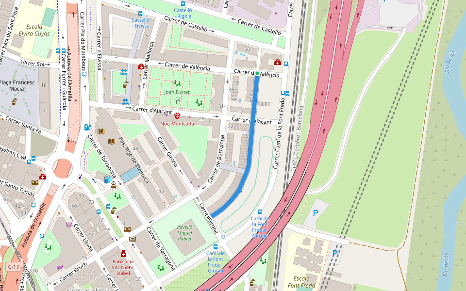 Passatge de la Costa Brava walking route map in Montcada i Reixac