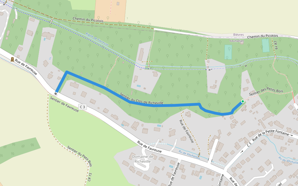 Sentier du Clos de Richeville walking route map in Vauhallan