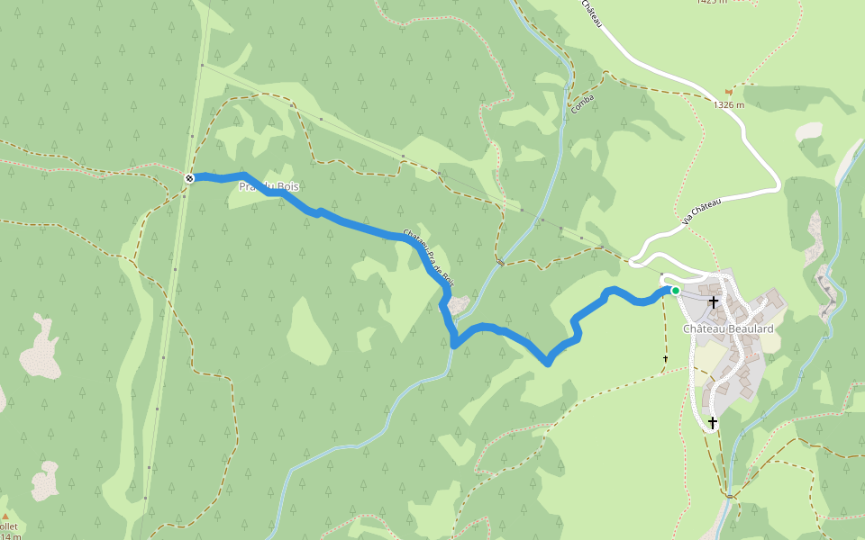 Chataeu-Pra de Bois walking route map in Chateau