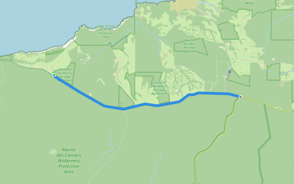 Playford Highway Boundary Track walking route map in Cape Borda