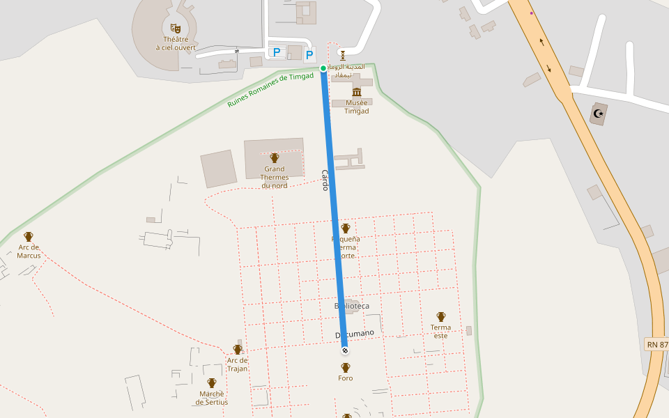 Cardo walking route map in Timgad