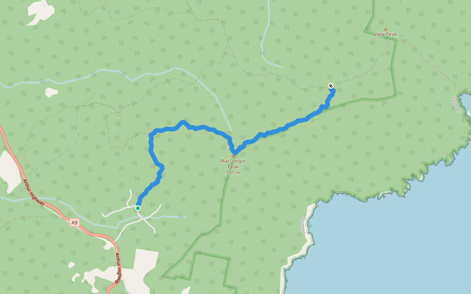 MacGregor Peak Track walking route map in Eaglehawk Neck
