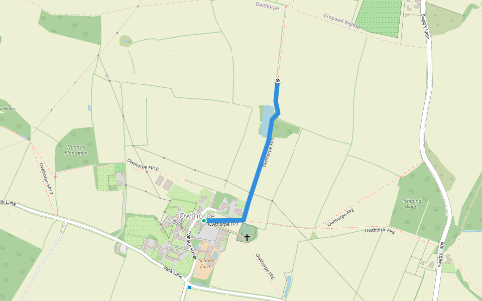 Owthorpe FP7 walking route map in Owthorpe