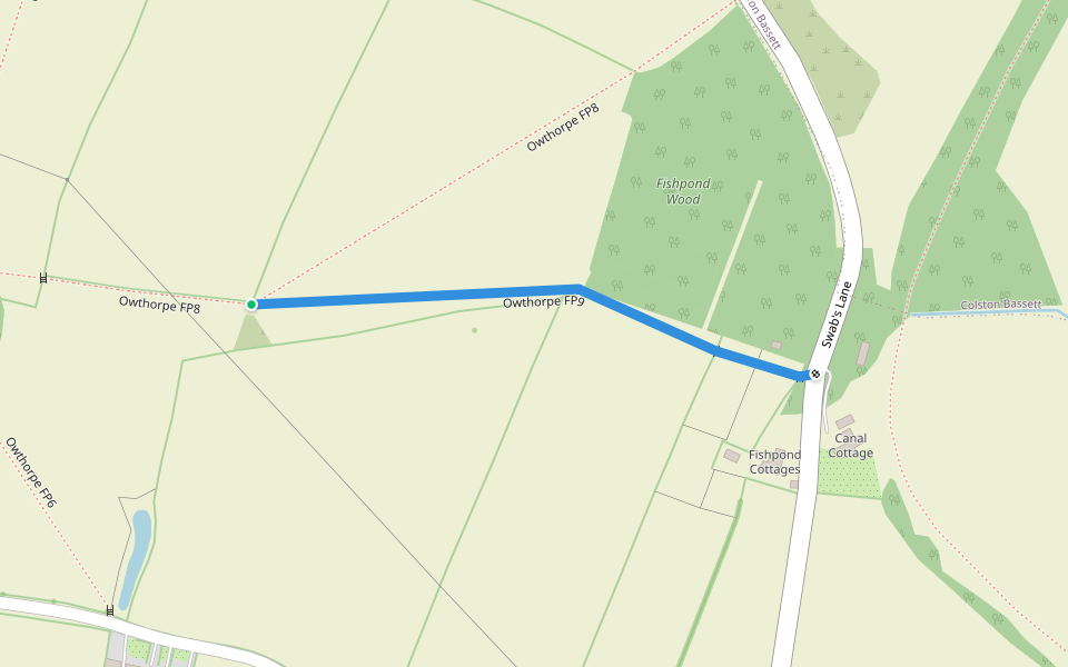 Owthorpe FP9 walking route map in Owthorpe