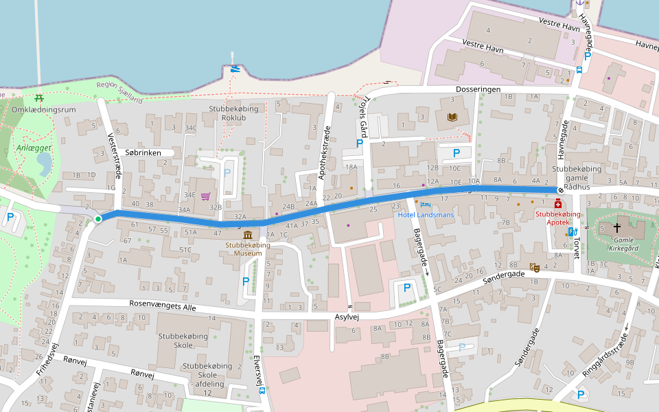 Vestergade walking route map in Stubbekøbing