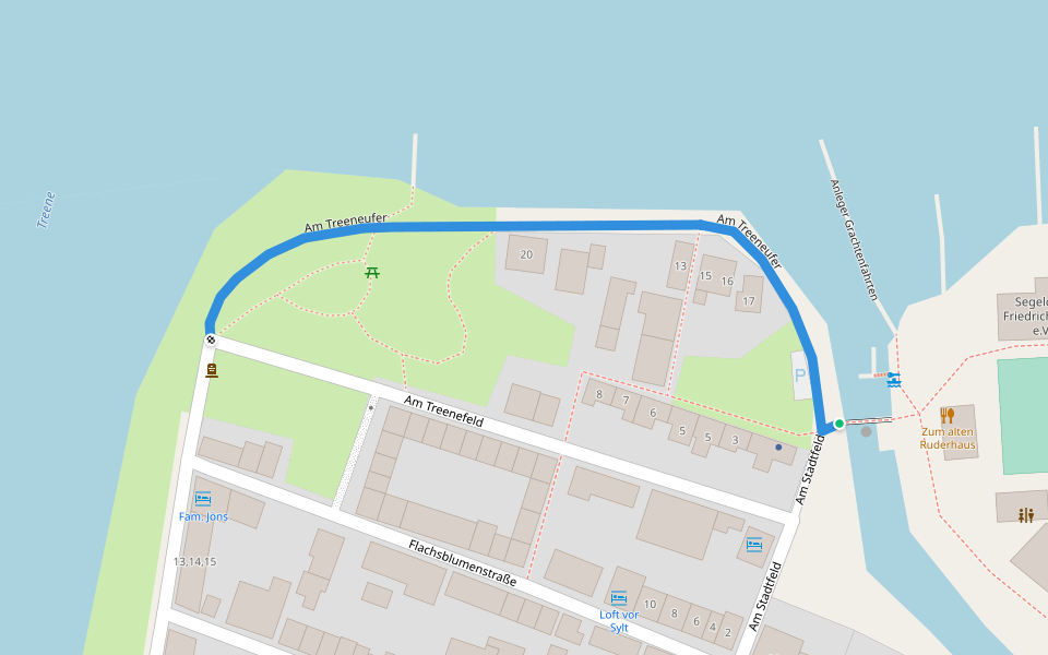Am Treeneufer walking route map in Friedrichstadt