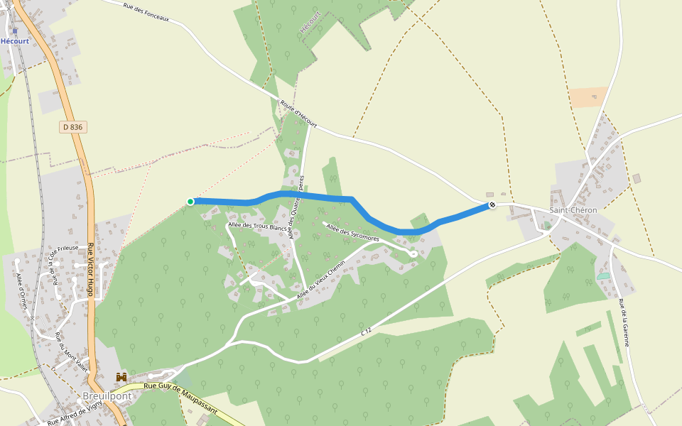 Chemin de la Queue Quetran walking route map in Breuilpont