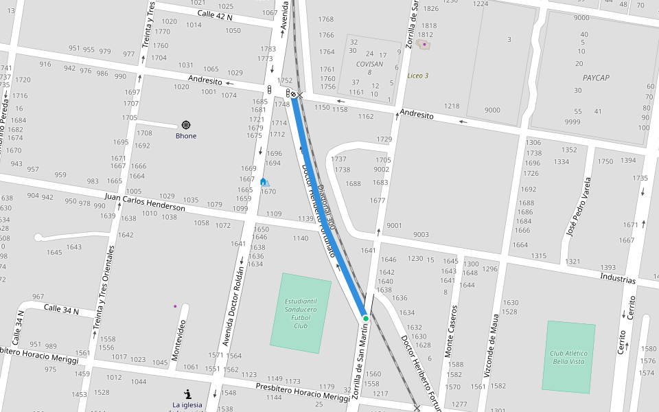 Diagonal 300 walking route map in Paysandú