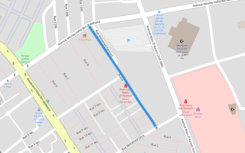 Rue A walking route map in Tangier