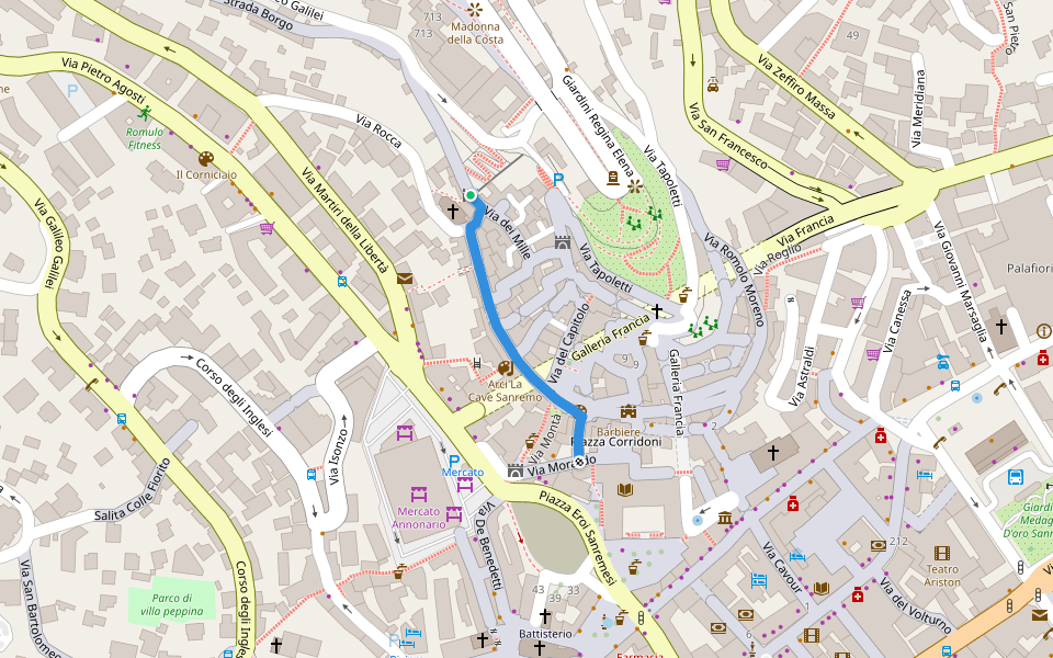 Via Palma walking route map in Sanremo