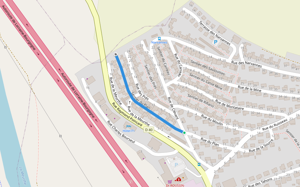 Sentier du Plan walking route map in Bouxières-aux-Dames