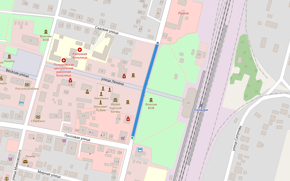 Октябрьская улица walking route map in Ponyri