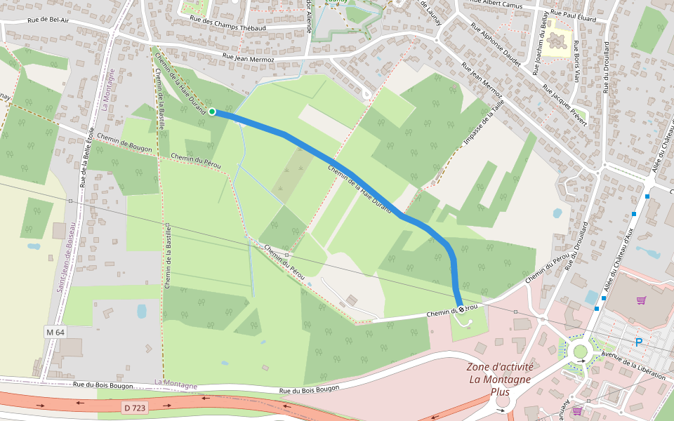Chemin de la Haie Durand walking route map in La Montagne