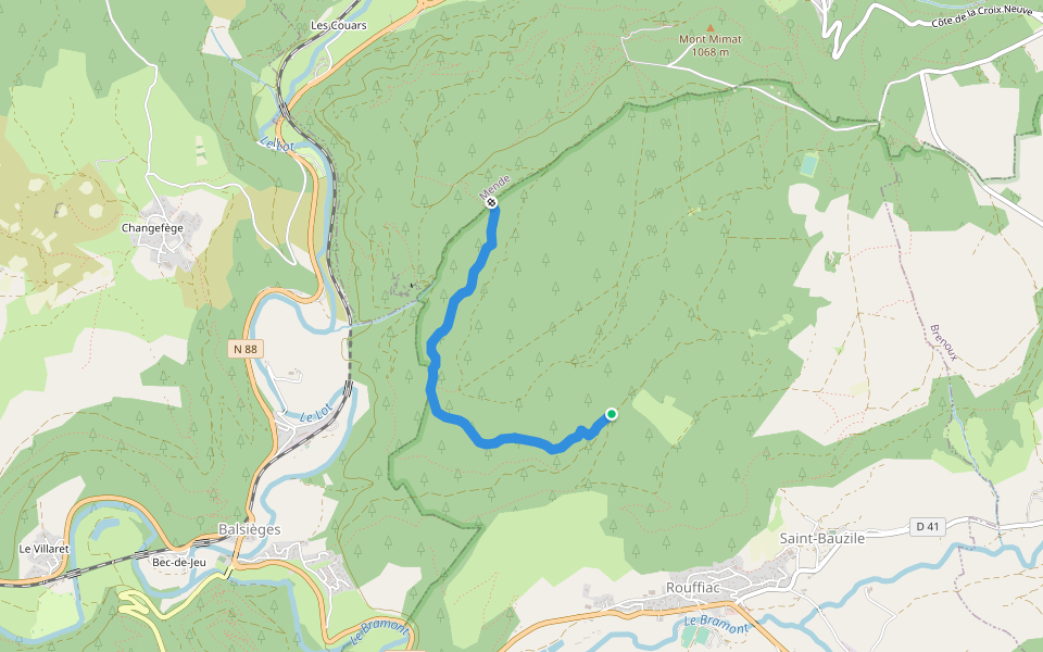 Sentier des Chênes walking route map in Saint-Bauzile