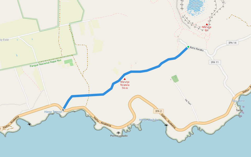 Te Ara O Te Moai Trail walking route map in Hanga Roa