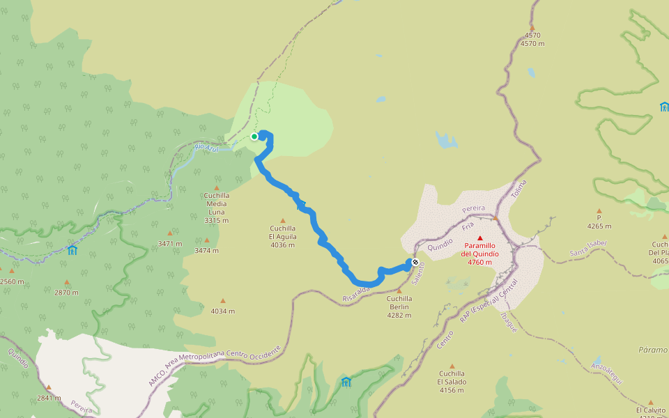 al Paramillo del Quindio walking route map in EL BOSQUE