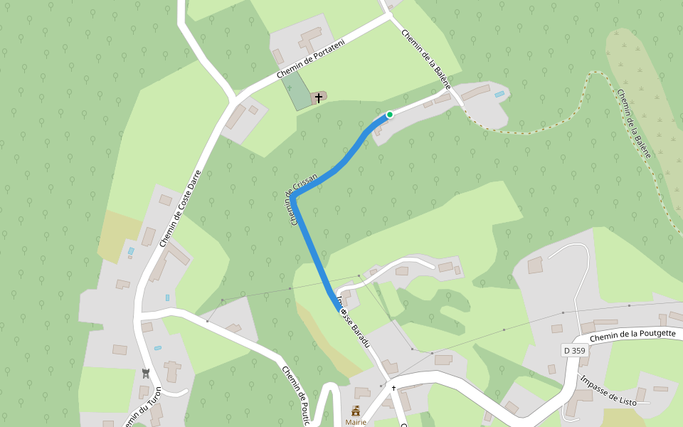 Chemin de Crissan walking route map in Villefranque