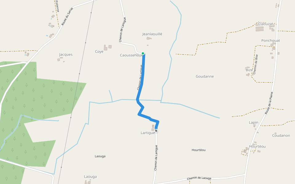 Chemin de Lartigue walking route map in Benquet