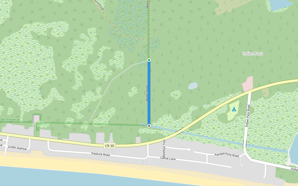 Water Street walking route map in Port St. Joe