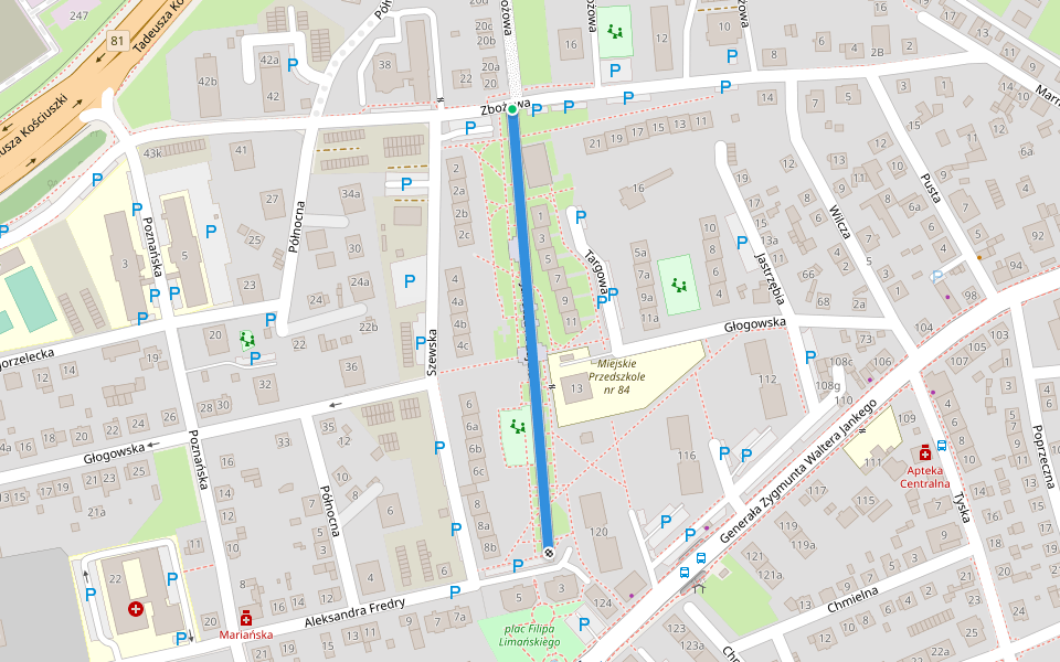 Janusza A. Zajdla walking route map in Katowice