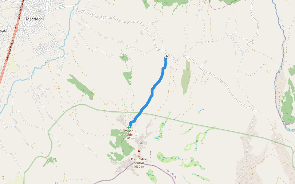 Ruta al rumiñahui noroccidental walking route map in Cerro Rumiñahui