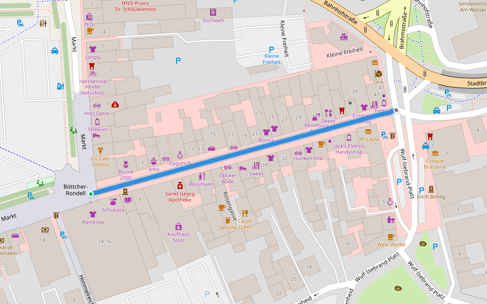 Friedrichstraße walking route map in Heide