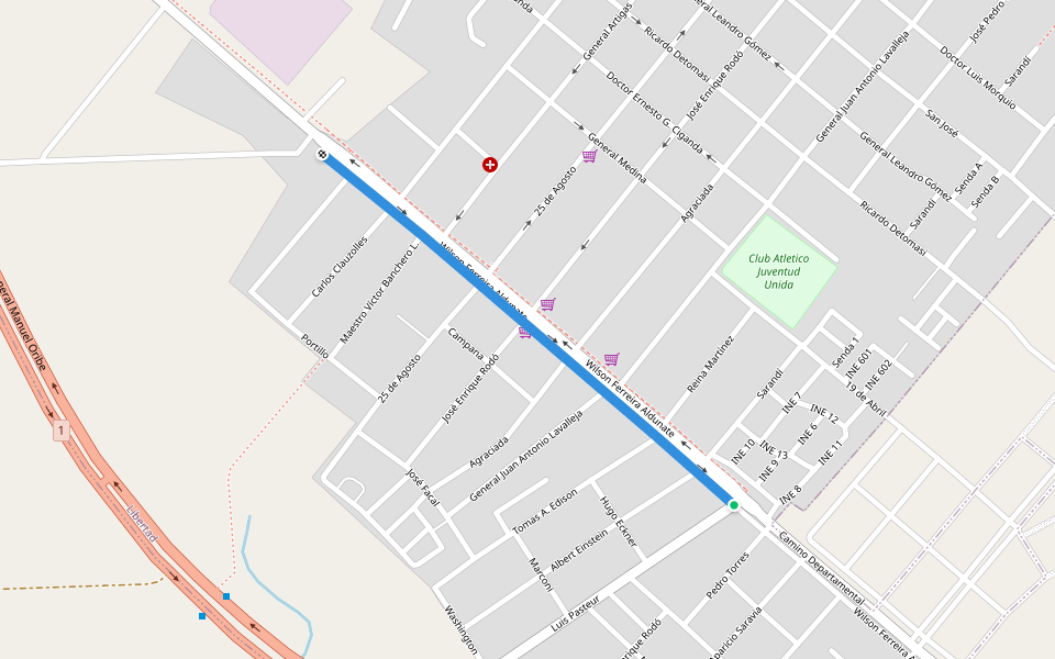 Wilson Ferreira Aldunate walking route map in Libertad