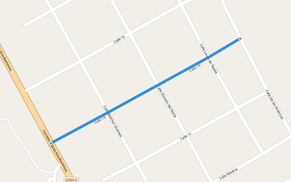 Calle 13 walking route map in Francisco I. Madero