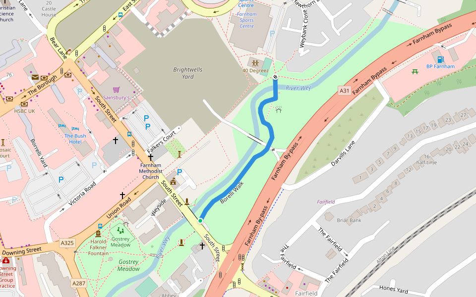 Borelli Walk walking route map in Farnham