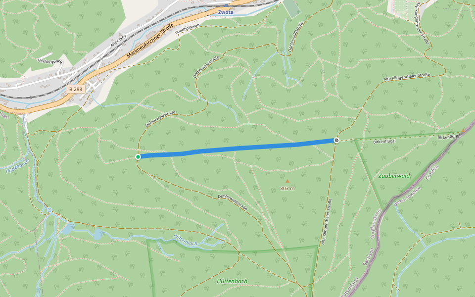 Birkenflügel walking route map in Zwota