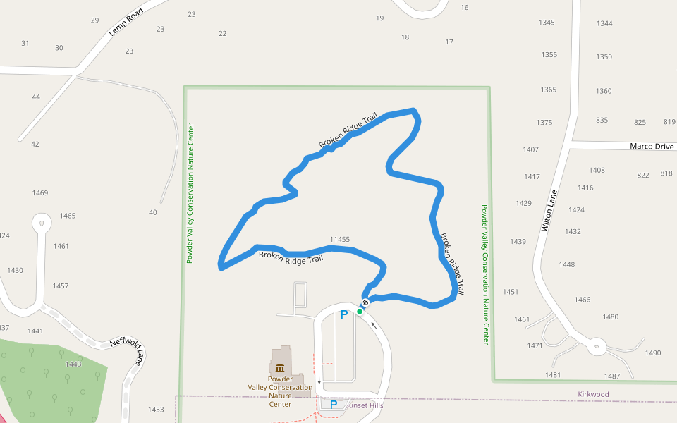 Broken Ridge Trail walking route map in Kirkwood