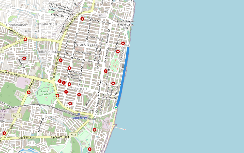 Promenade walking route map in Puducherry