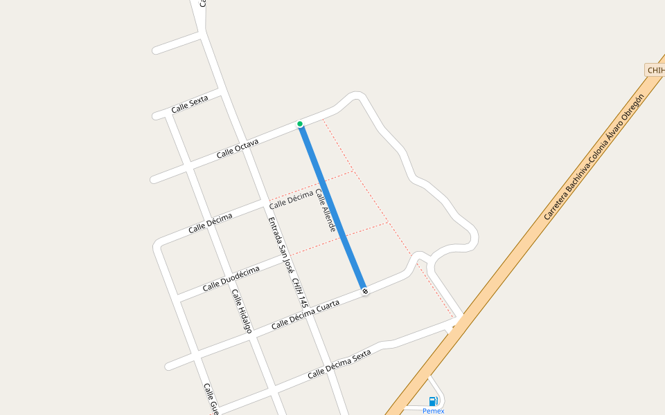 Calle Allende walking route map in Bachíniva