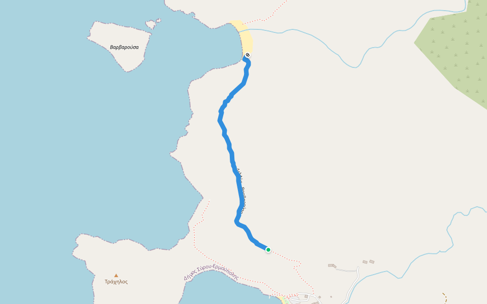 Δελφίνι - Βαρβαρούσα walking route map in Ermoupoli