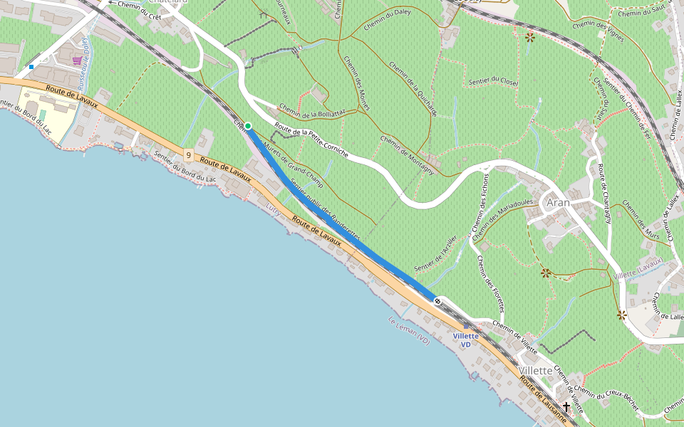 Sentier public des Banderettes walking route map in Lutry