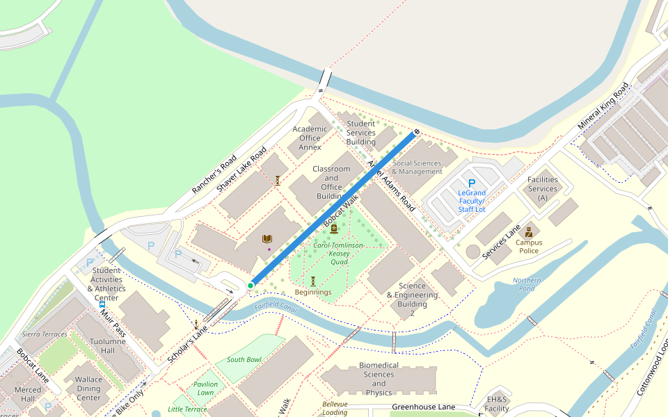 Bobcat Walk walking route map in Merced