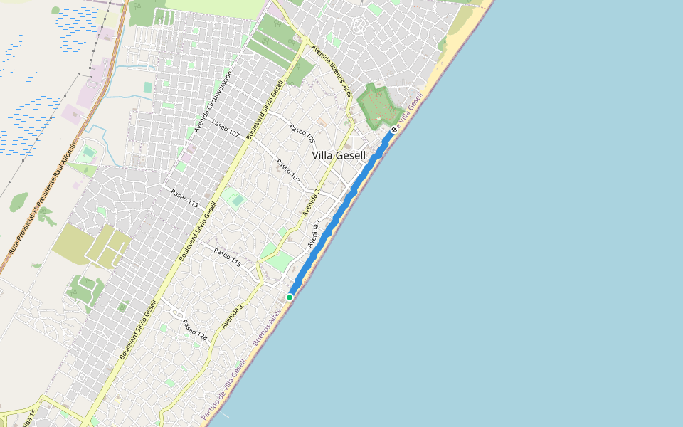 Rambla Peatonal walking route map in Villa Gesell