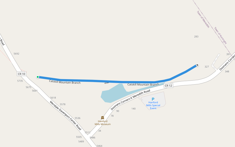 Catskill Mountain Branch walking route map in East Meredith