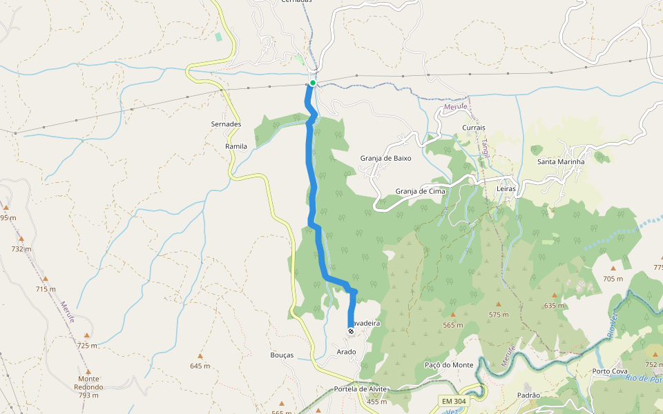 Caminho dos Mortos walking route map in Merufe