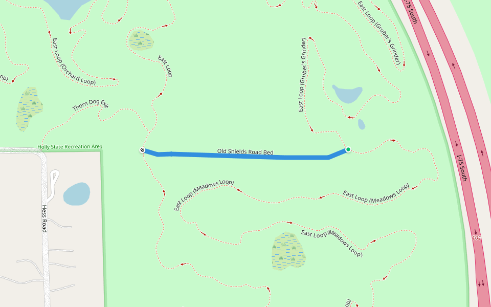 Old Shields Road Bed walking route map in Holly