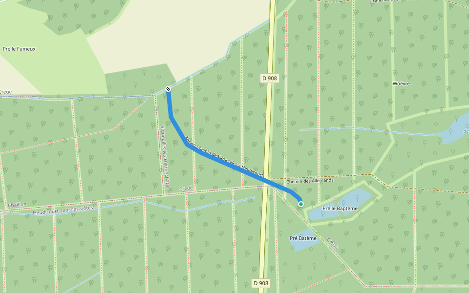 Ancien Chemin de Vigneulles à Heudicourt walking route map in Heudicourt-sous-les-Côtes
