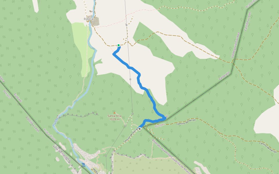 Senda de Santa Ana walking route map in Ribera