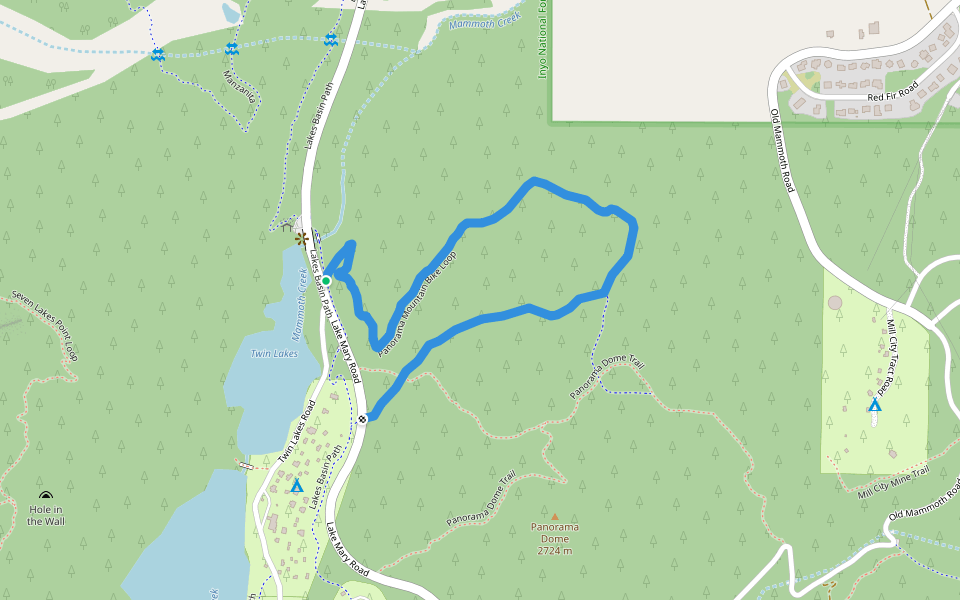 Panorama Mountain Bike Loop walking route map in Mammoth Lakes