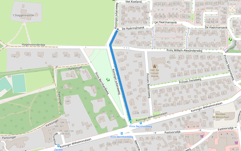 Koningin Julianaweg walking route map in Schalkhaar