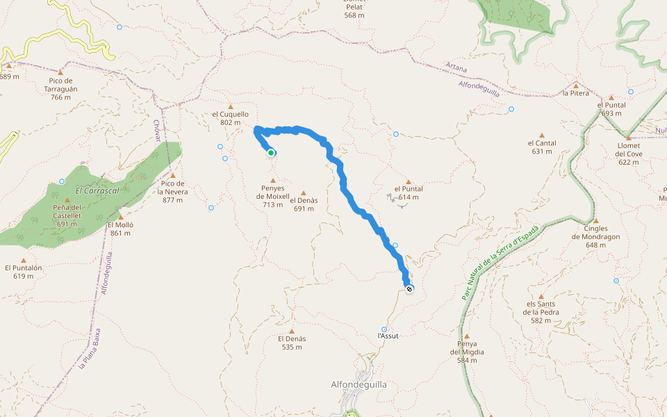 Camí del Castell de Castro walking route map in Alfondeguilla